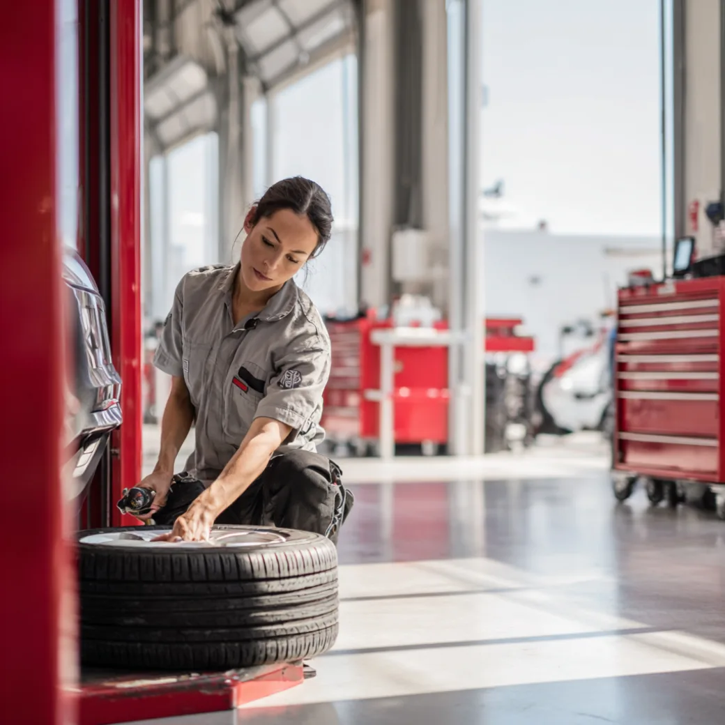 Female mechanic working in an auto shop