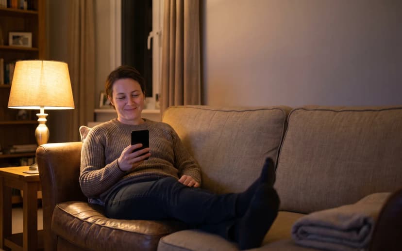 Homeowner relaxing on the couch scrolling social media where Meta ads reach her