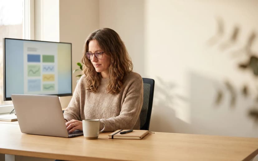 Marketing specialist refining ad campaigns weekly at her desk to lower cost per lead