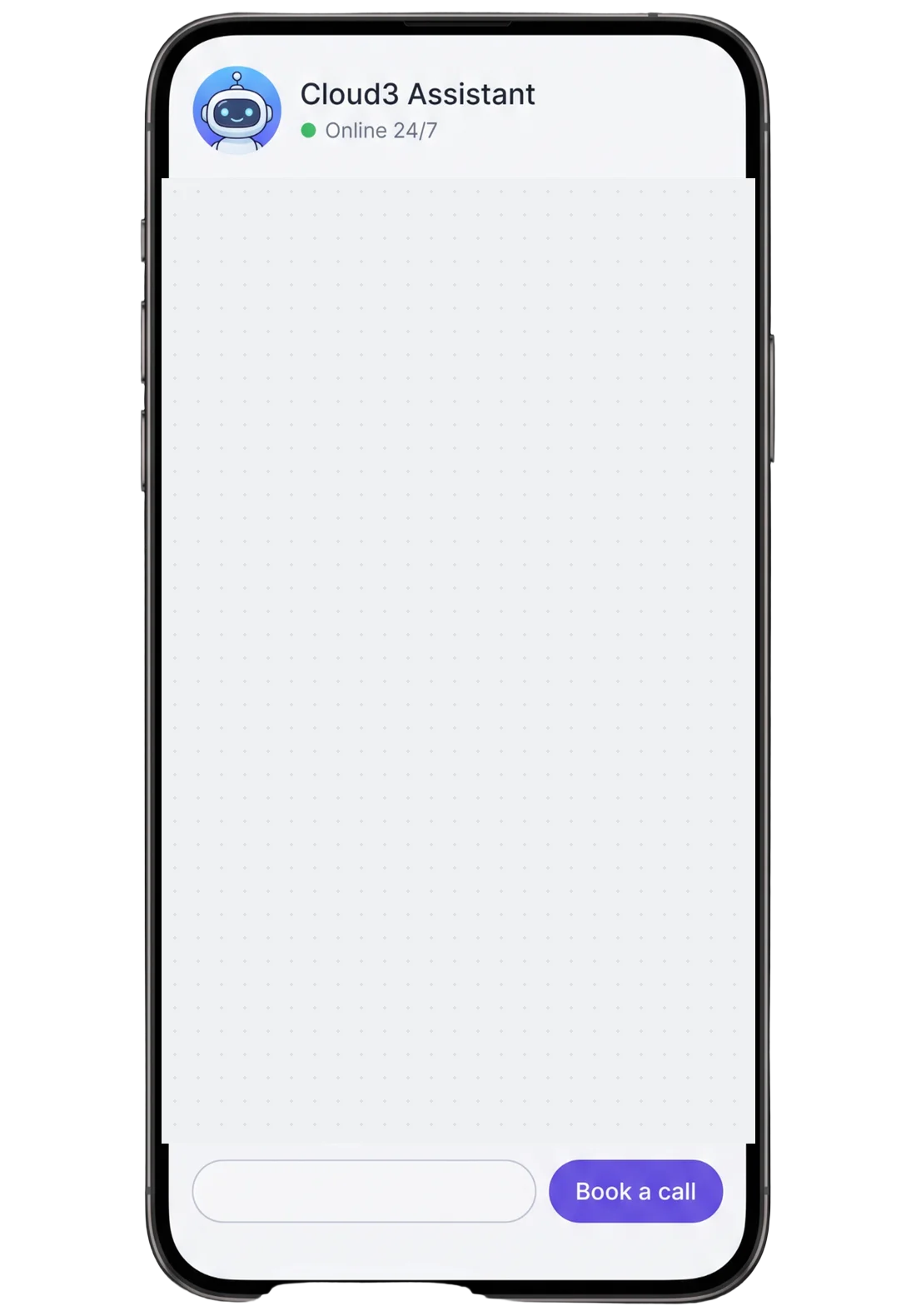 Phone showing the Cloud3 Assistant answering a customer around the clock
