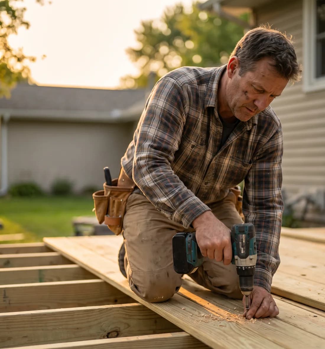 Deck builder working on site while bookings fill his calendar automatically