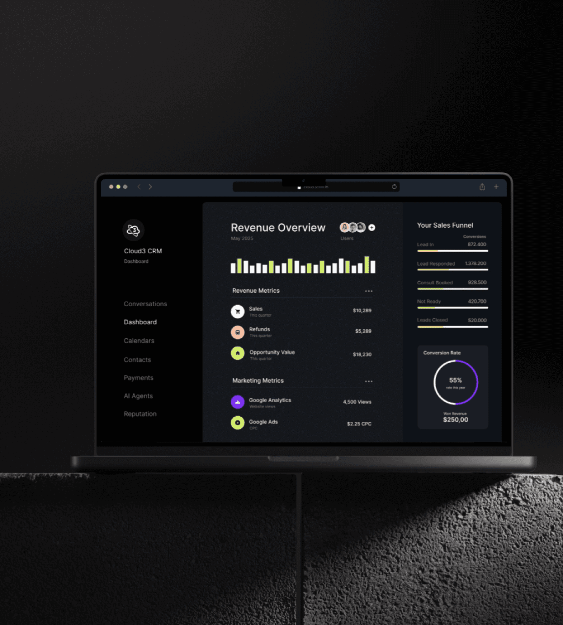 AI chatbot dashboard managing customer conversations