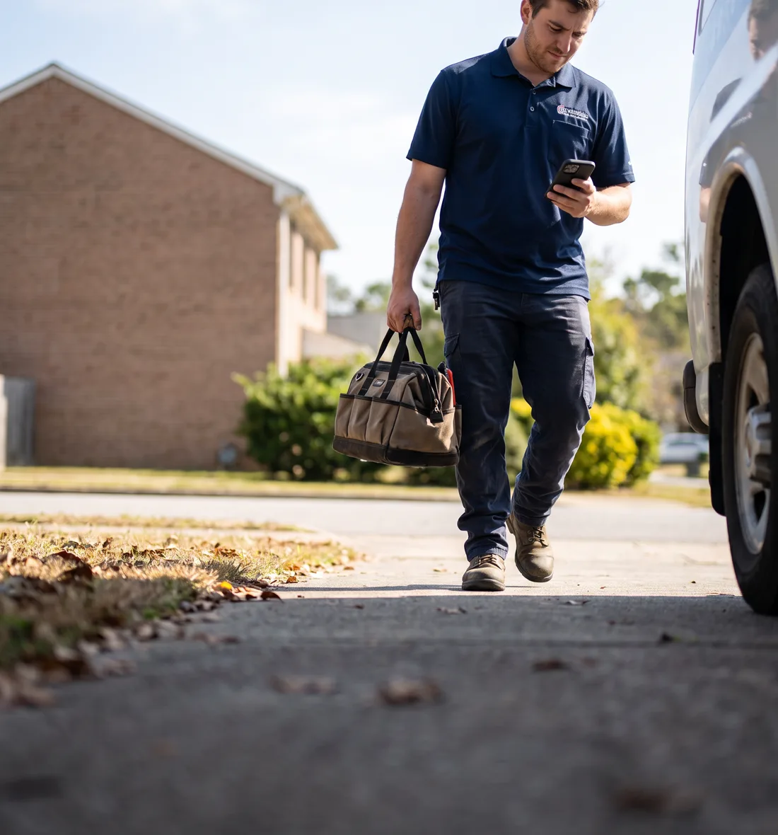 Technician receiving dispatched job details in the field