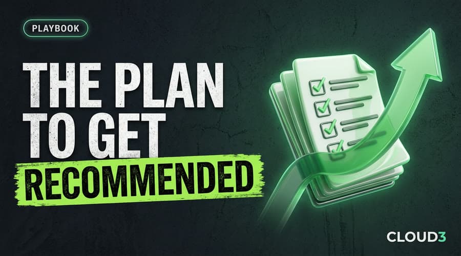 Numbered four-week checklist and an upward path showing a local business plan to get recommended by AI assistants